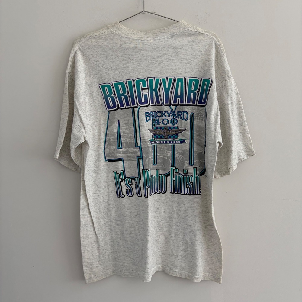 Vintage Logo 7 Brickyard 400 NASCAR T Shirt 1995 Gray Large